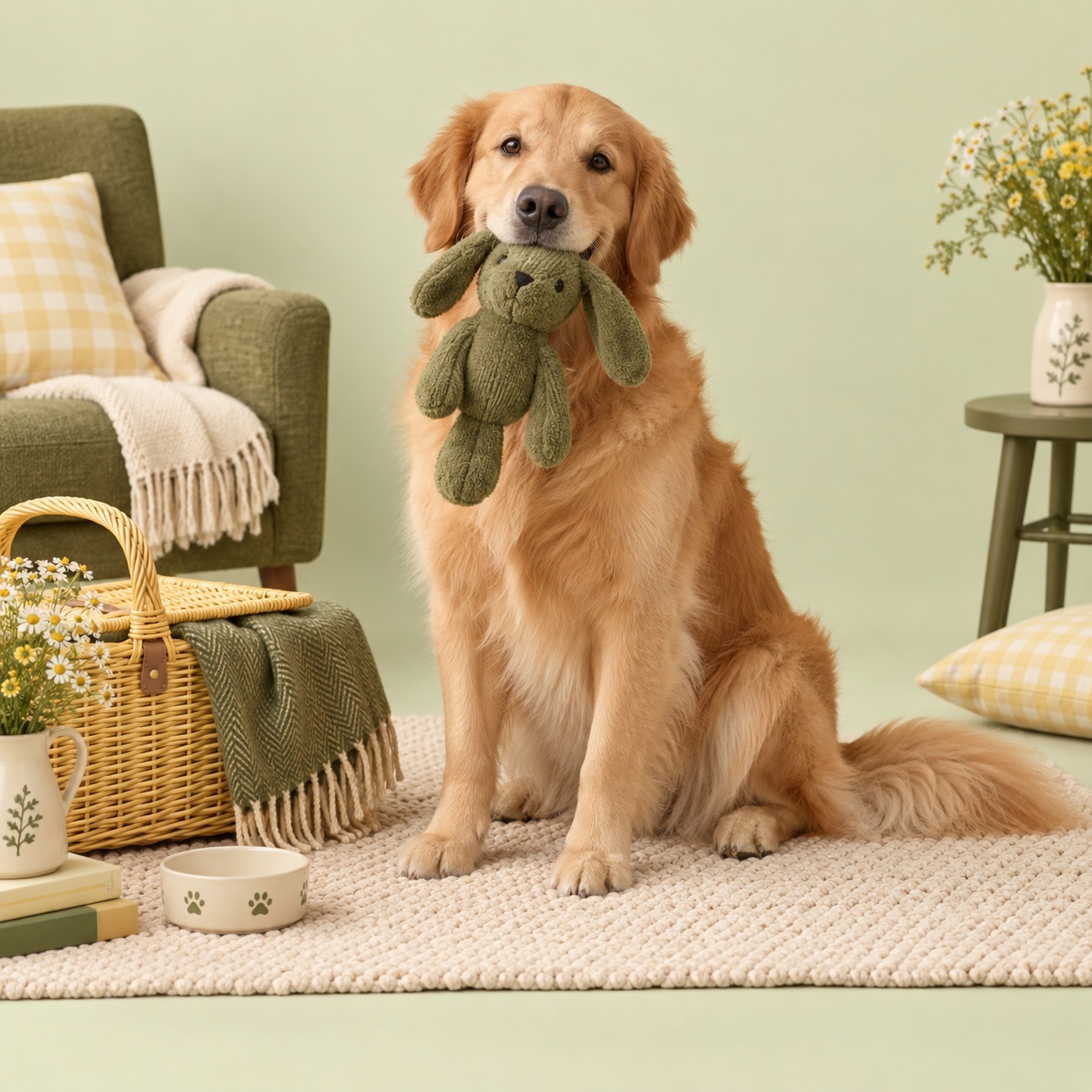 Campaign artwork of a Golden Retriever with its favourite toy
